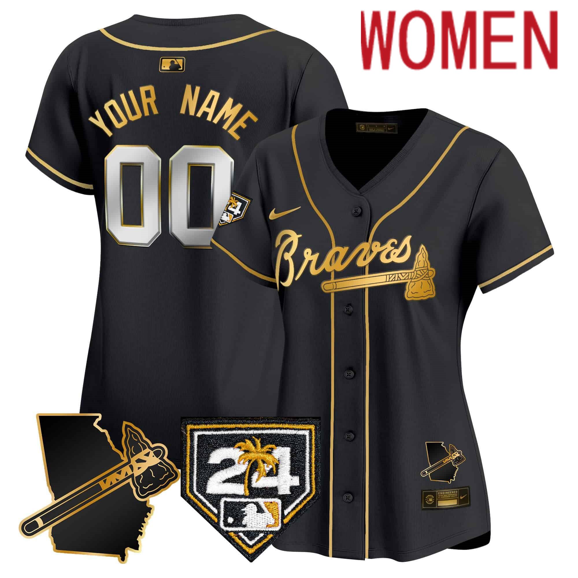 Women Atlanta Braves Black Nike 2024 Spring Training & Georgia Patch Vapor Premier Elite Custom MLB Jersey->customized mlb jersey->Custom Jersey